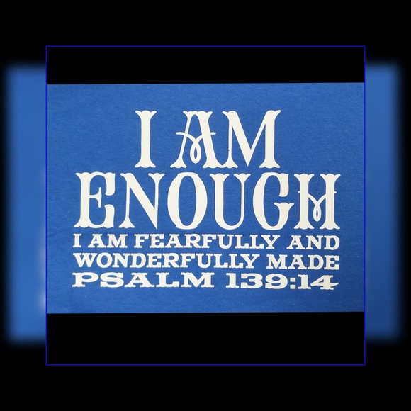 "I Am Enough" casual lng slv blue graphic tee - Picture 2 of 5
